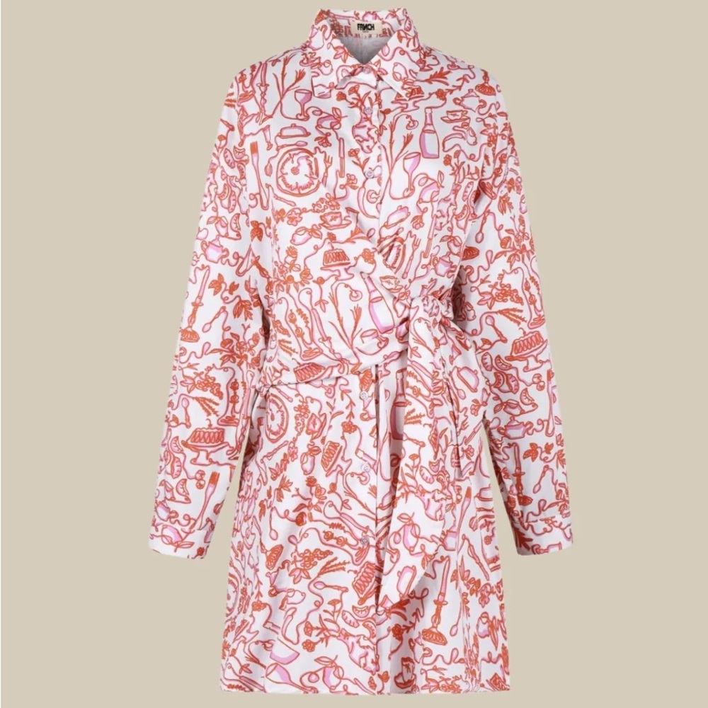 FRNCH Paris Juni Mini Wrap Dress Printed Belted Shirt Dress in XS